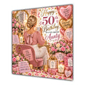 Aunty 50th Birthday Card Blonde Dressing Table Pink Roses