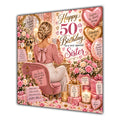 Sister 50th Birthday Card Blonde Dressing Table Pink Roses