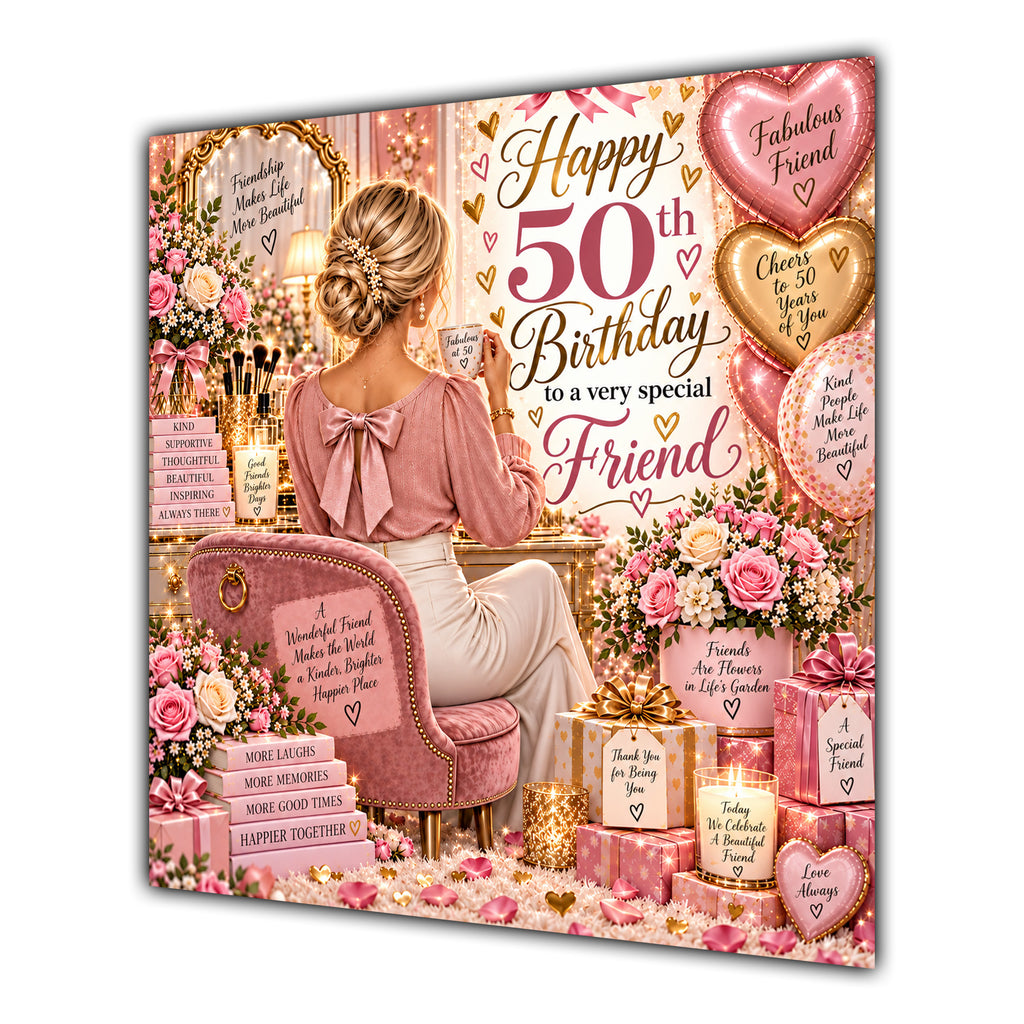 Friend 50th Birthday Card Blonde Dressing Table Pink Roses