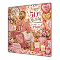 Friend 50th Birthday Card Blonde Dressing Table Pink Roses