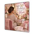 Mum 50th Birthday Card Brunette Dressing Table Pink Roses