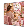 Aunty 50th Birthday Card Brunette Dressing Table Pink Roses