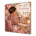 Aunty 55th Birthday Card Brunette Dressing Table Pink Roses