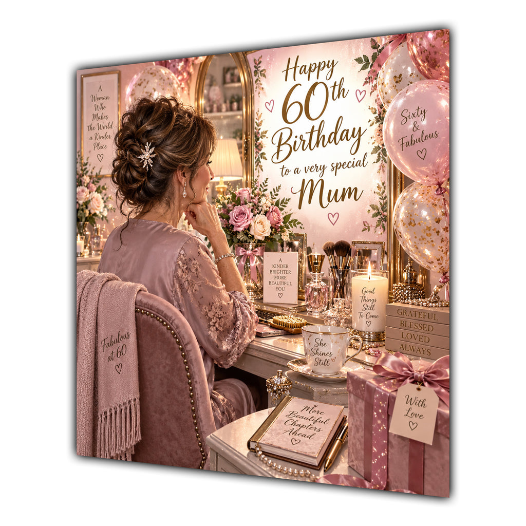 Mum 60th Birthday Card Brunette Dressing Table Pink Roses