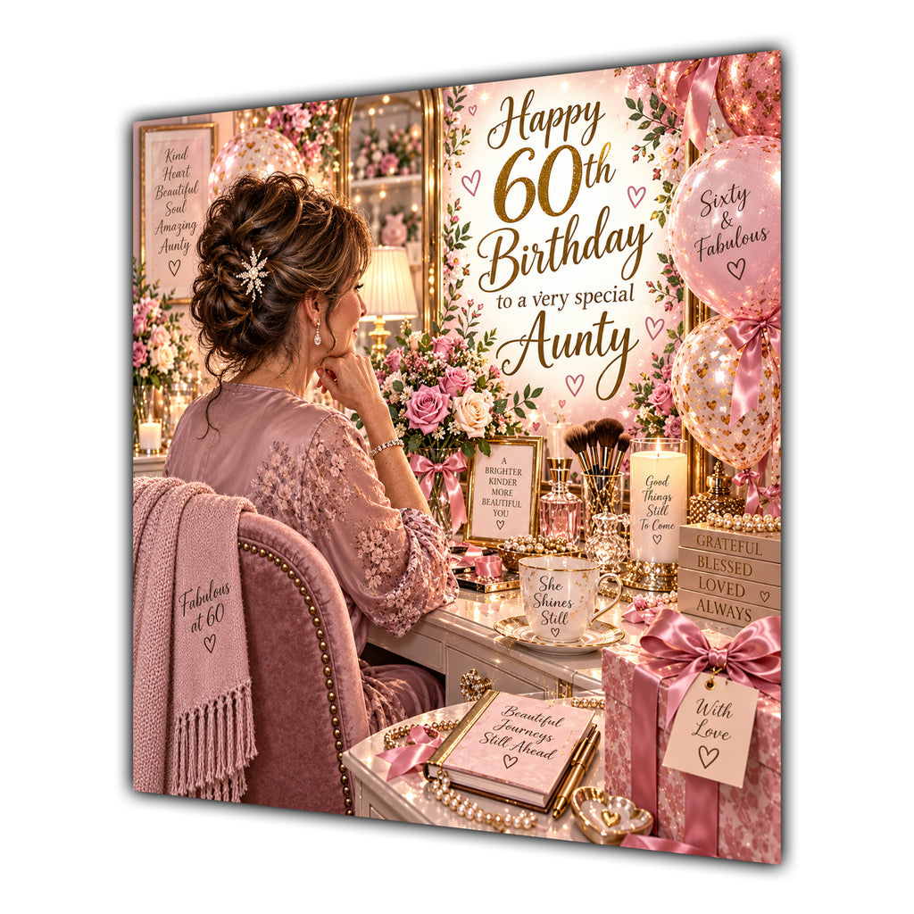 Aunty 60th Birthday Card Brunette Dressing Table Pink Roses