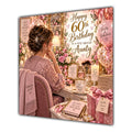 Aunty 60th Birthday Card Brunette Dressing Table Pink Roses