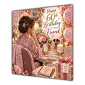 Friend 60th Birthday Card Brunette Dressing Table Pink Roses