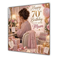 Mum 70th Birthday Card Brunette Dressing Table Pink Roses