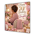 Daughter 70th Birthday Card Brunette Dressing Table Pink Roses