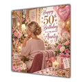 Aunty 50th Birthday Card Blonde Dressing Table Pink Roses