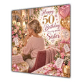 Sister 50th Birthday Card Blonde Dressing Table Pink Roses
