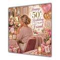 Friend 50th Birthday Card Blonde Dressing Table Pink Roses