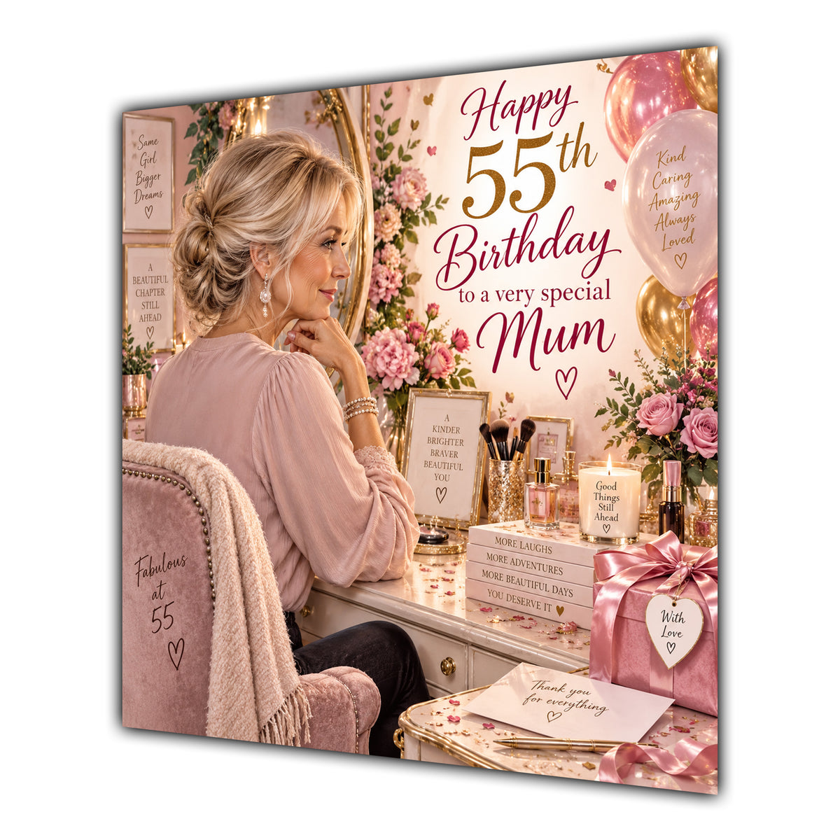 Mum 55th Birthday Card Blonde Dressing Table Pink Roses