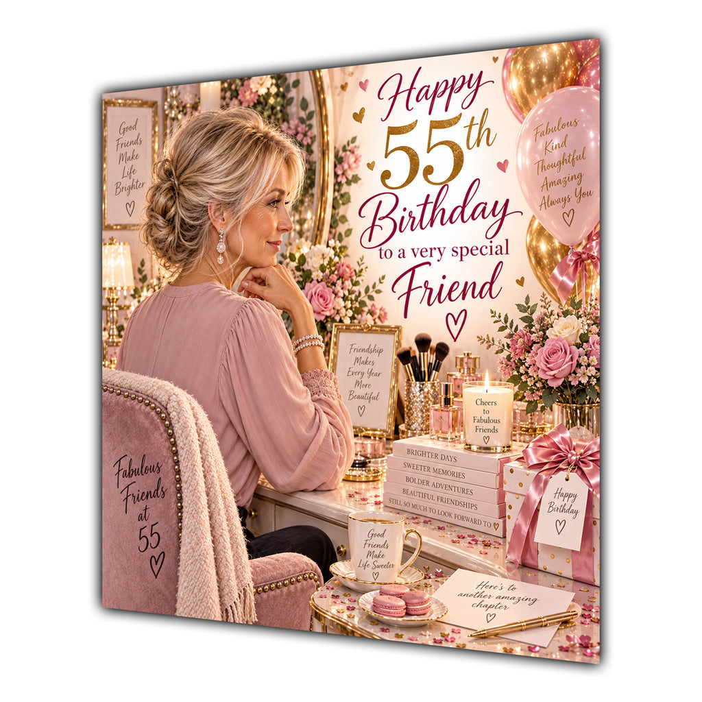 Friend 55th Birthday Card Blonde Dressing Table Pink Roses