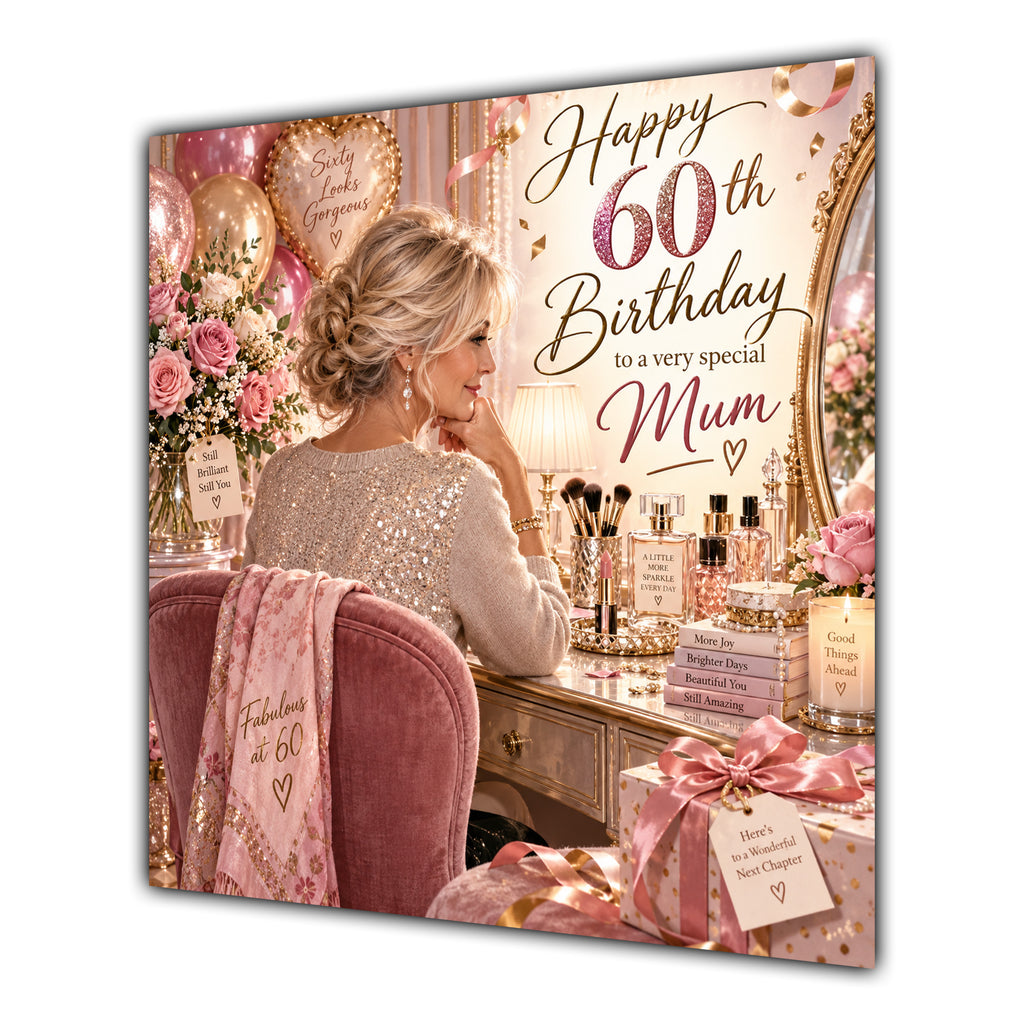Mum 60th Birthday Card Blonde Dressing Table Pink Roses