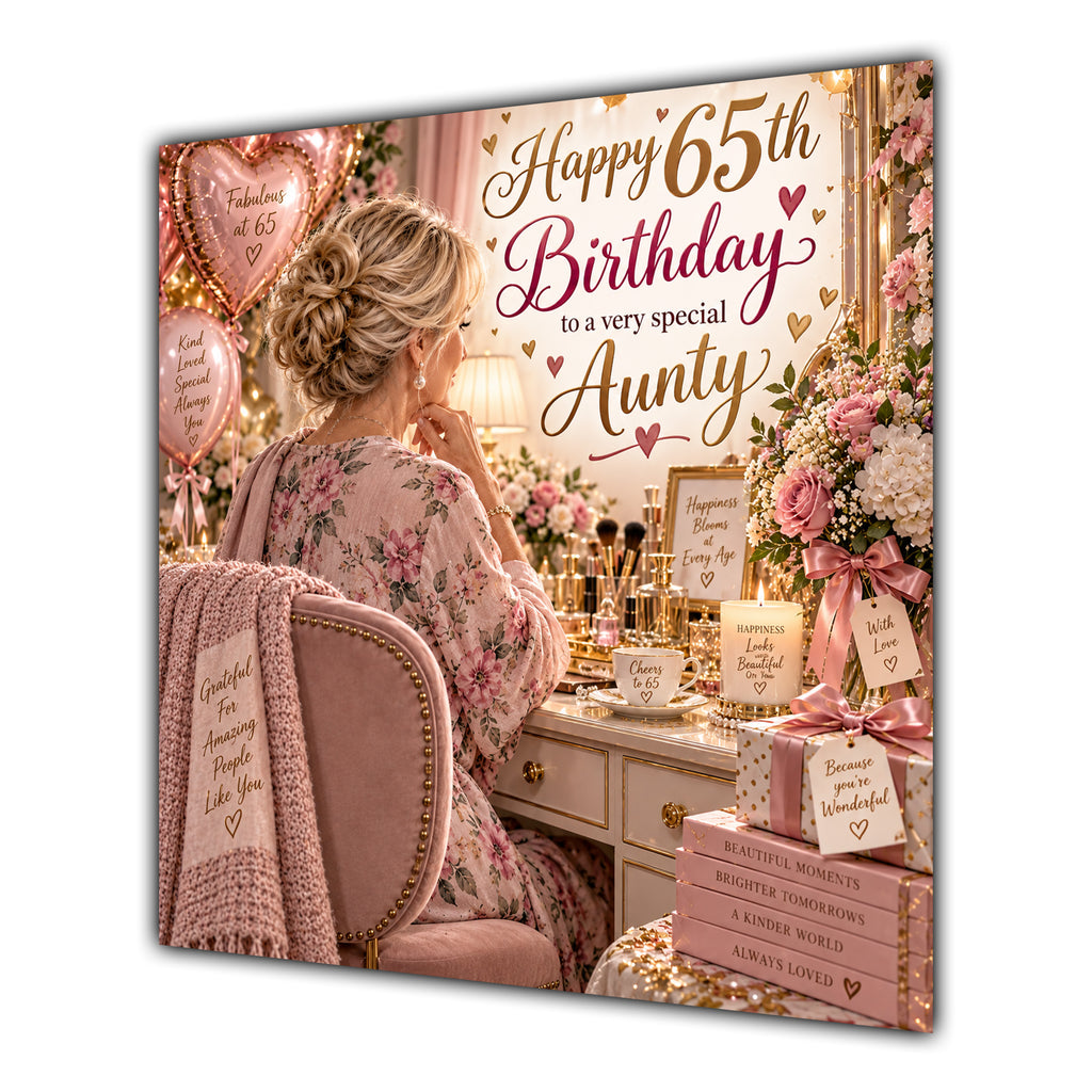 Aunty 65th Birthday Card Blonde Dressing Table Pink Roses