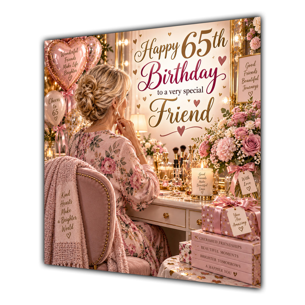 Friend 65th Birthday Card Blonde Dressing Table Pink Roses