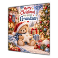 Grandson Christmas Card Teddy Bear Santa Hat Star and Gifts - unpersonalised 15 cm square matte greeting card
