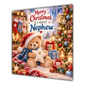 Nephew Christmas Card Teddy Bear Santa Hat Star and Gifts - unpersonalised 15 cm square matte greeting card