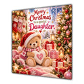 Daughter Christmas Card Teddy Bear Santa Hat Star and Gifts - unpersonalised 15 cm square matte greeting card