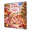 Niece Christmas Card Teddy Bear Santa Hat Star and Gifts - unpersonalised 15 cm square matte greeting card