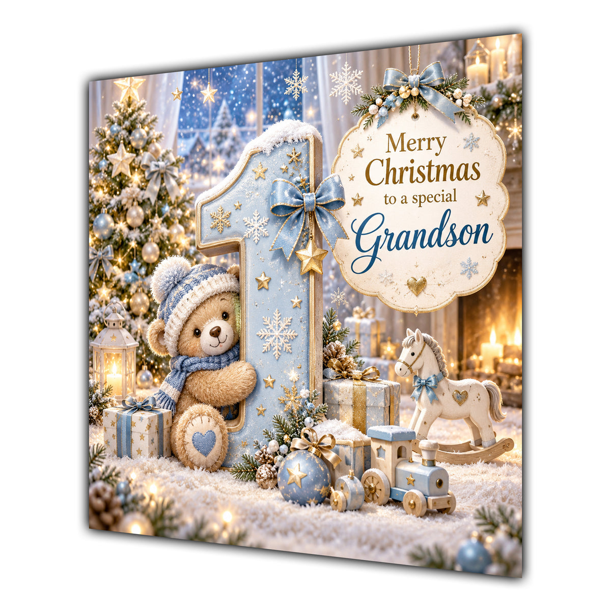 Grandson Christmas Card First Christmas Teddy Bear Number 1 - unpersonalised 15 cm square matte greeting card