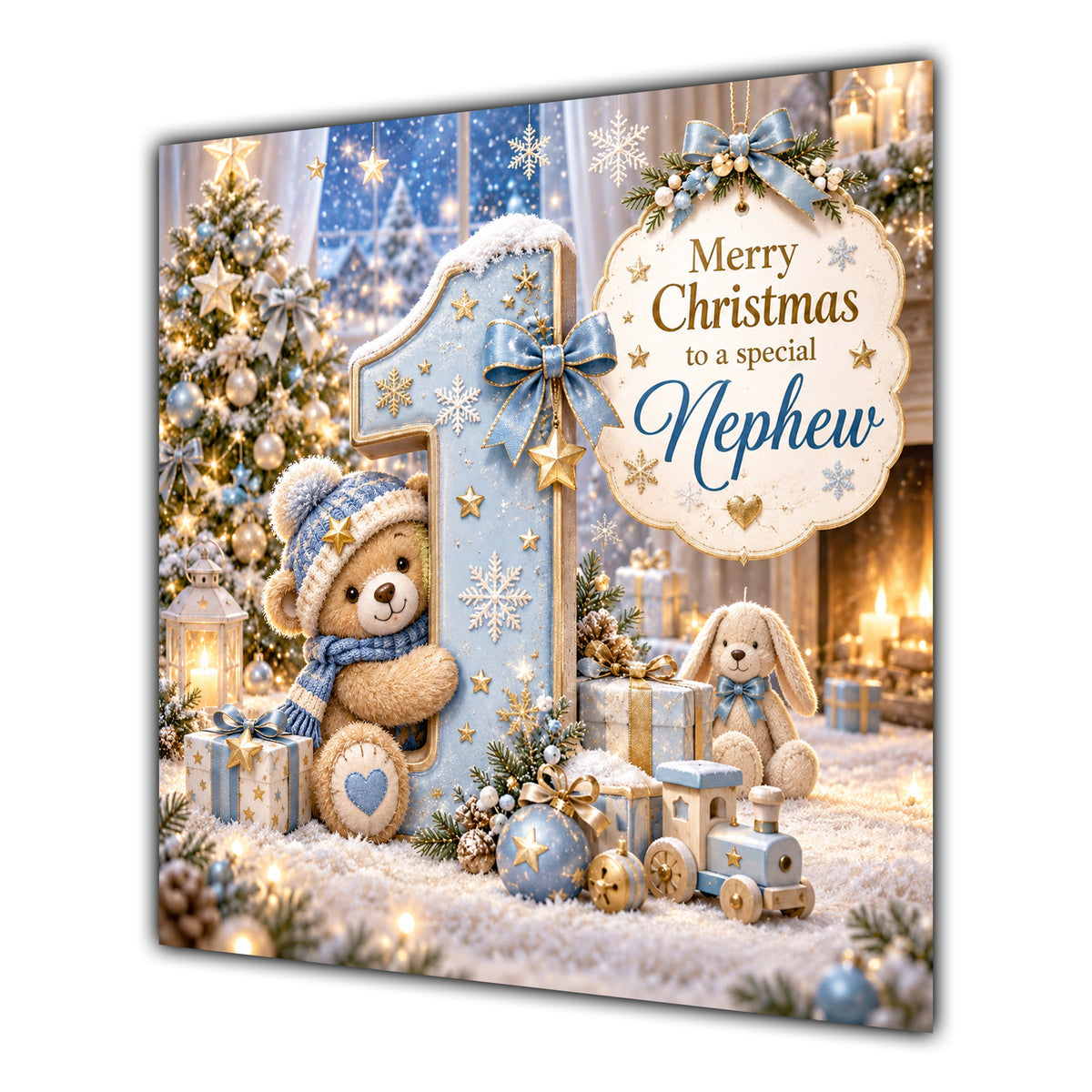 Nephew Christmas Card First Christmas Teddy Bear Number 1 - unpersonalised 15 cm square matte greeting card
