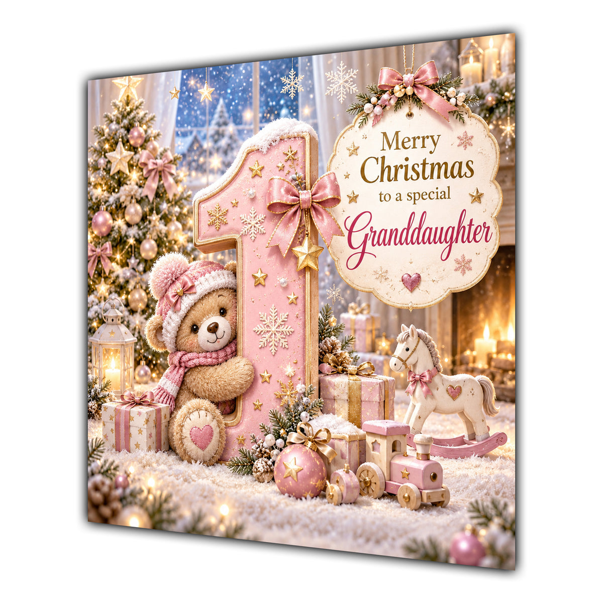 Granddaughter Christmas Card First Christmas Teddy Bear Number 1 - unpersonalised 15 cm square matte greeting card