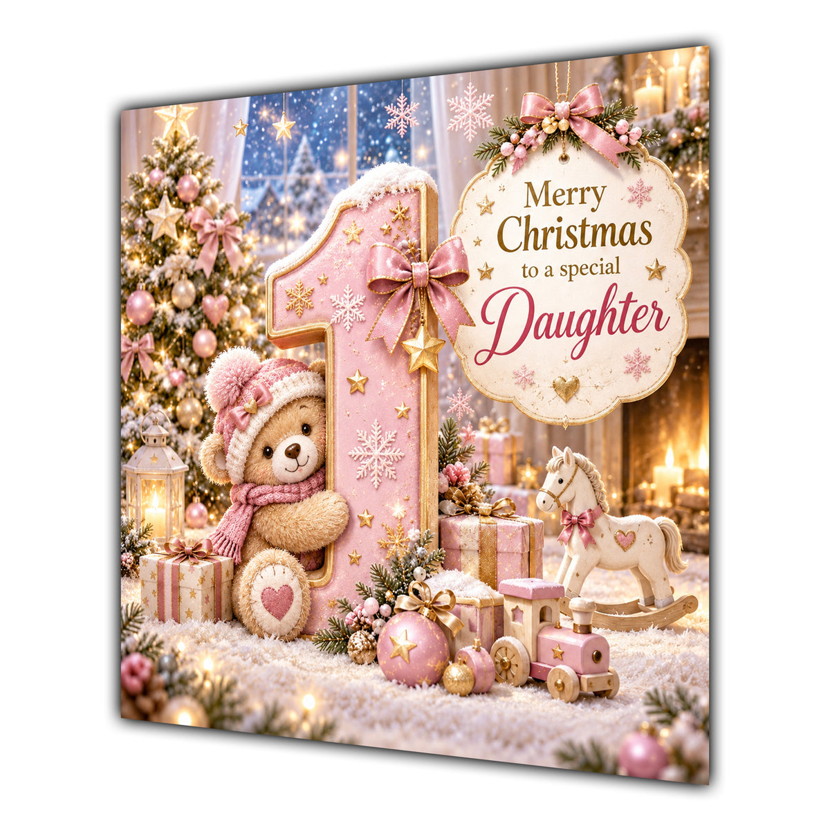 Daughter Christmas Card First Christmas Teddy Bear Number 1 - unpersonalised 15 cm square matte greeting card