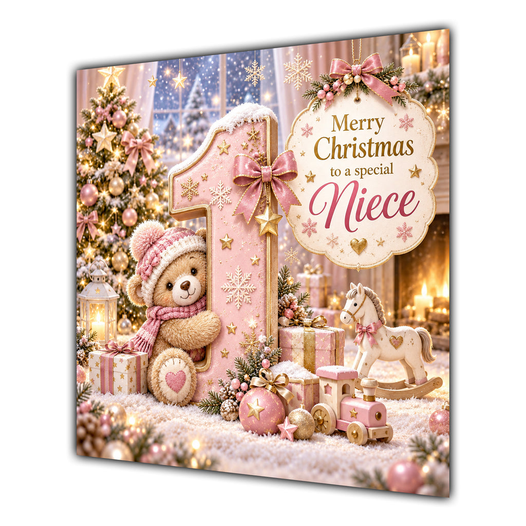 Niece Christmas Card First Christmas Teddy Bear Number 1 - unpersonalised 15 cm square matte greeting card