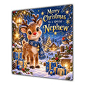 Nephew Christmas Card Cute Reindeer Snowy Village and Gifts - unpersonalised 15 cm square matte greeting card