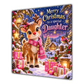 Daughter Christmas Card Cute Reindeer Snowy Village and Gifts - unpersonalised 15 cm square matte greeting card
