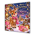 Niece Christmas Card Cute Reindeer Snowy Village and Gifts - unpersonalised 15 cm square matte greeting card