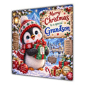 Grandson Christmas Card Cute Penguin Winter Hat and Gifts - unpersonalised 15 cm square matte greeting card