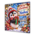 Nephew Christmas Card Cute Penguin Winter Hat and Gifts - unpersonalised 15 cm square matte greeting card