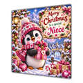 Niece Christmas Card Cute Penguin Winter Hat and Gifts - unpersonalised 15 cm square matte greeting card