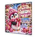 Granddaughter Christmas Card Cute Penguin Winter Hat and Gifts - unpersonalised 15 cm square matte greeting card