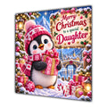 Daughter Christmas Card Cute Penguin Winter Hat and Gifts - unpersonalised 15 cm square matte greeting card