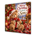 Son Christmas Card Teddy Bear Santa Hat Christmas Present - unpersonalised 15 cm square matte greeting card