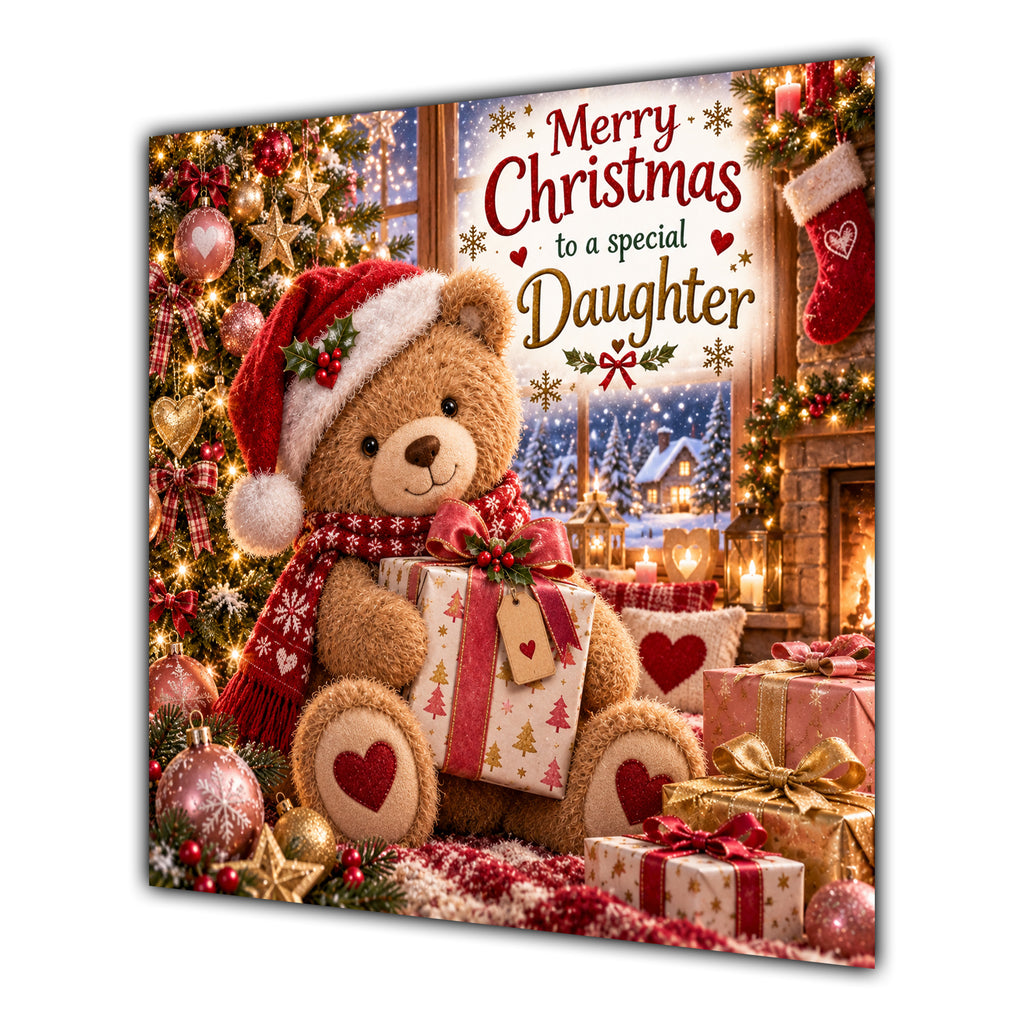 Daughter Christmas Card Teddy Bear Santa Hat Christmas Present - unpersonalised 15 cm square matte greeting card