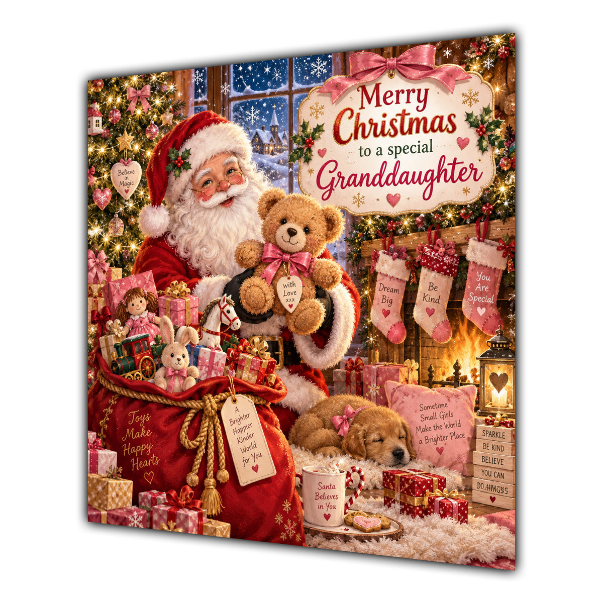 Granddaughter Christmas Card Santa Claus Teddy Bear and Toy Sack - unpersonalised 15 cm square matte greeting card
