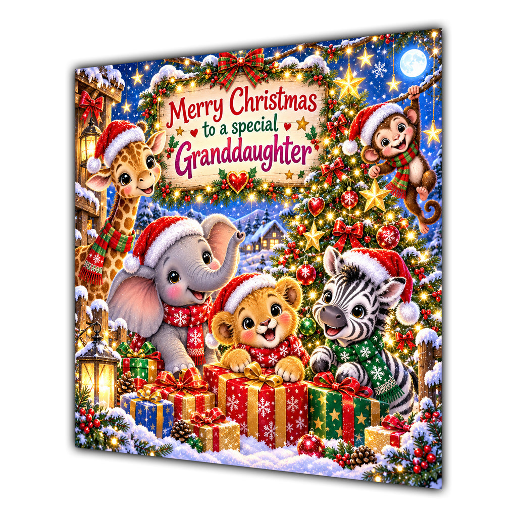 Granddaughter Christmas Card Cute Safari Animals Christmas Gifts - unpersonalised 15 cm square matte greeting card