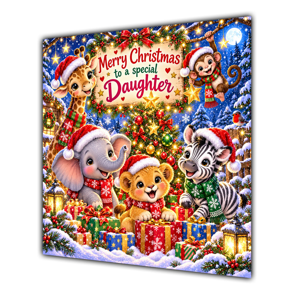 Daughter Christmas Card Cute Safari Animals Christmas Gifts - unpersonalised 15 cm square matte greeting card