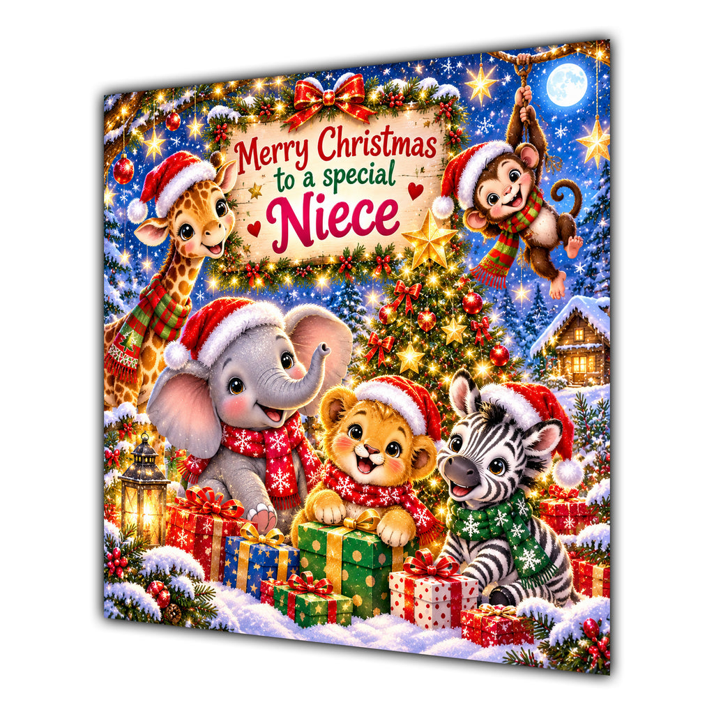 Niece Christmas Card Cute Safari Animals Christmas Gifts - unpersonalised 15 cm square matte greeting card