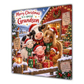 Grandson Christmas Card Cute Farm Animals Snowy Barn and Gifts - unpersonalised 15 cm square matte greeting card