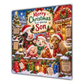Son Christmas Card Cute Farm Animals Snowy Barn and Gifts - unpersonalised 15 cm square matte greeting card