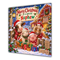 Nephew Christmas Card Cute Farm Animals Snowy Barn and Gifts - unpersonalised 15 cm square matte greeting card