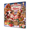 Niece Christmas Card Cute Farm Animals Snowy Barn and Gifts - unpersonalised 15 cm square matte greeting card