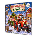 Grandson Christmas Card Red Tractor Farm Animals Snowy Farm - unpersonalised 15 cm square matte greeting card