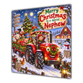 Nephew Christmas Card Red Tractor Farm Animals Snowy Farm - unpersonalised 15 cm square matte greeting card